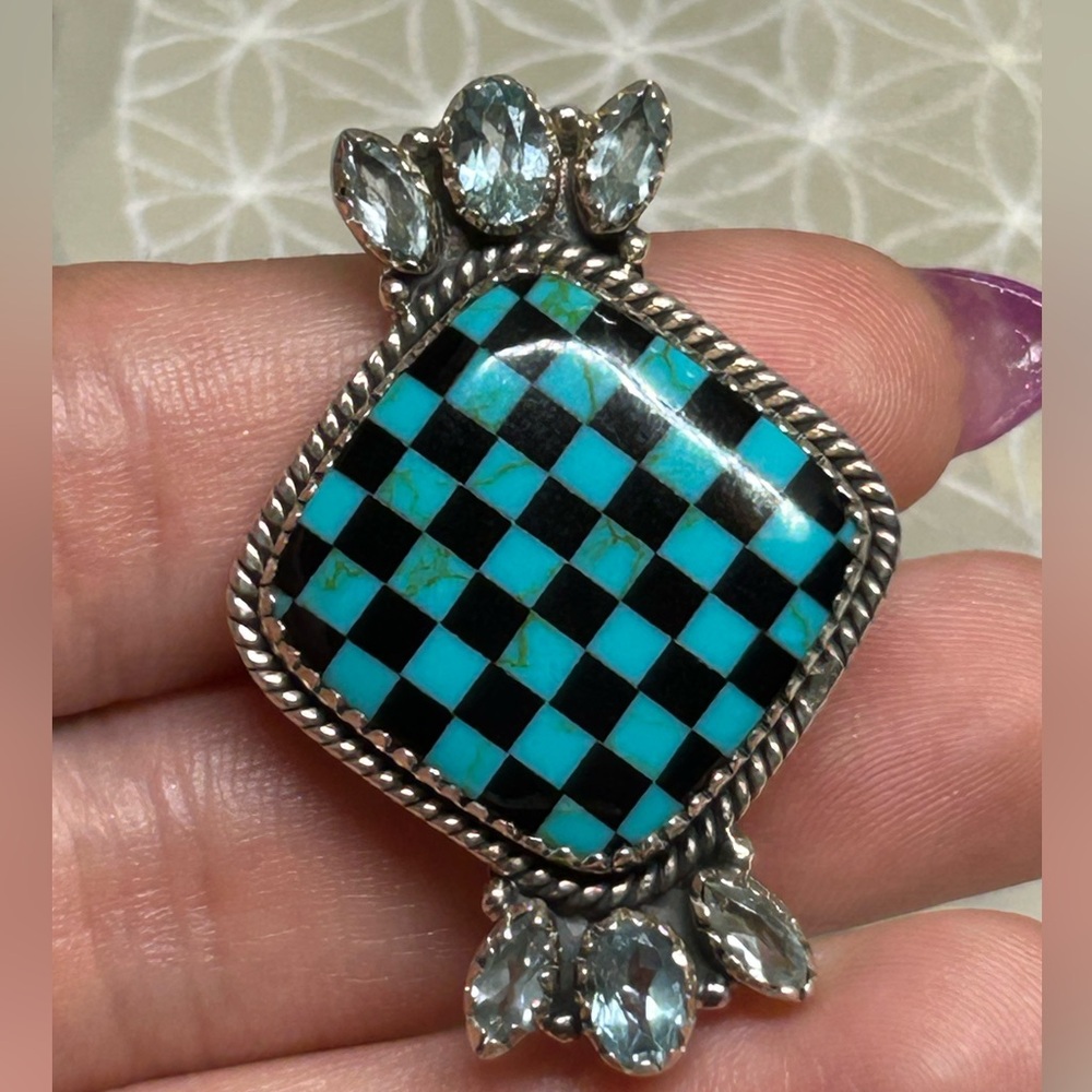 Turquoise Checkered Ring - Picture 5 of 7